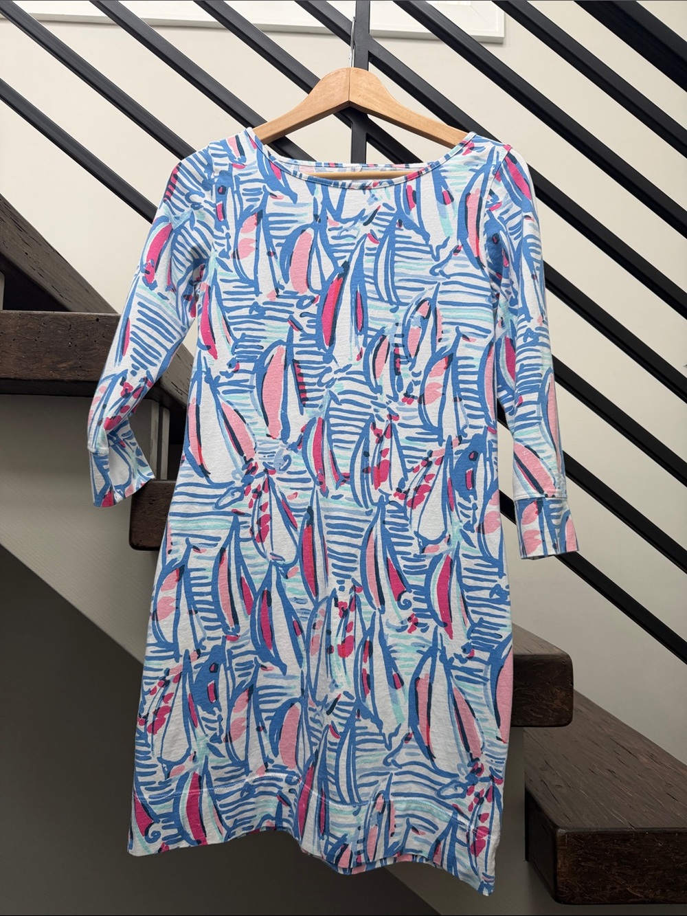 Lilly Pulitzer Marlowe Cotton Dress Size Small 3/4 Sleeve Right Return Sail Boat